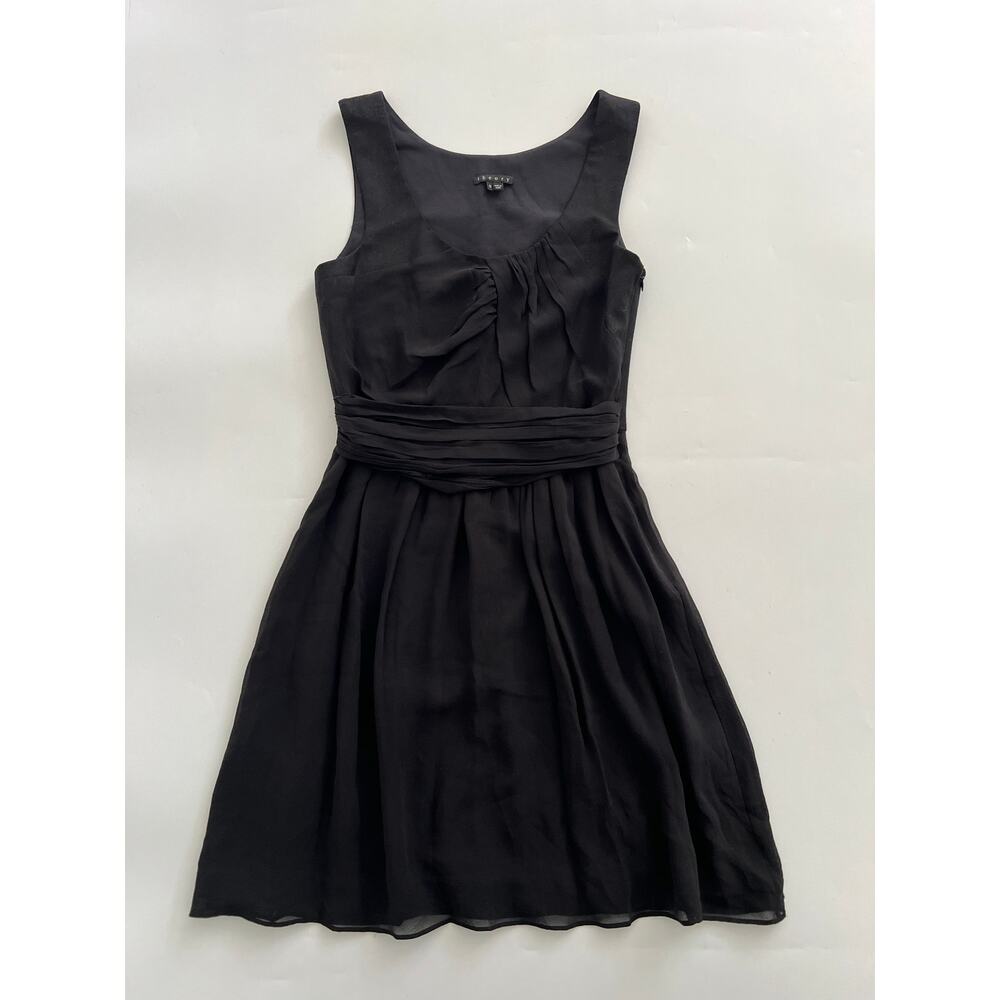 THEORY Emmalee Georgette Twist Front Black Chiffon Ruched Dress Womens Size 0